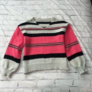 Striped Colorblock Knit Sweater Women’s M Pink Black Gray Pullover Long Sleeve
